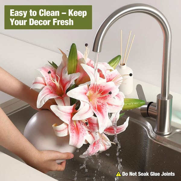13.7 in. Pink Real Touch Artificial Lily Bouquet, Indoor Decor