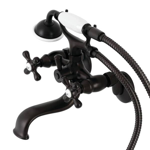 Kingston Brass Wall Mount 3-Handle Claw Foot Tub Faucet with Hand Shower in Oil Rubbed Bronze