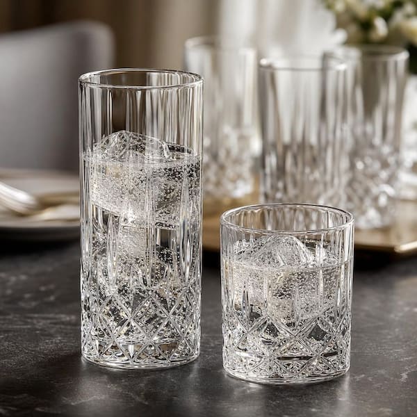 Numhew Clear Crystal Glass Cups Set with 11 oz. Old Fashioned
