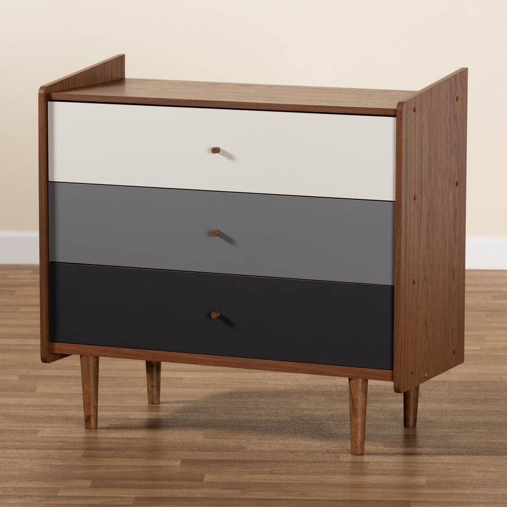 Halden Mid-Century Walnut and Gray 3-Drawer Chest