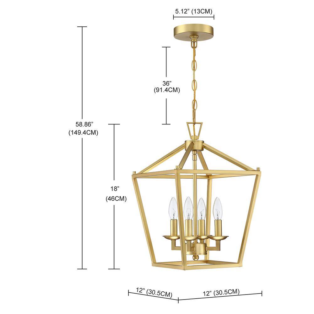 Soft Gold Geometric Metal Cage Pendant Light with 4 Candle Bulbs