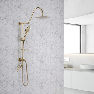 3-Spray 10 in. Dual Wall Mount Shower Head and Handheld Shower Head with 5 GPM in Brushed Gold