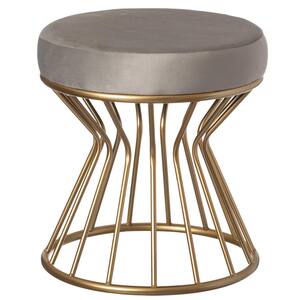 Papasan Chair Grey Modern Round Velvet Stool with Bent Gold Metal Base Standard Ottoman