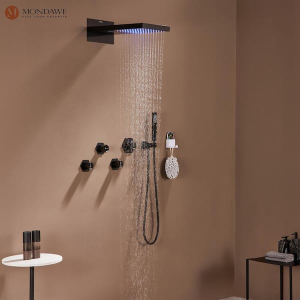 2-Spray 22 in. Dual Shower Head Flush-Mounted Fixed Handheld Shower Head 2.5 GPM in Matte Black(Rough-in Valve Included)