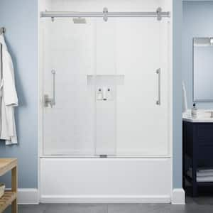 Paxos 60 in. W x 62-1/4 in. H Frameless Sliding Bathtub Door in Satin Chrome with 5/16 in. (8mm) Tempered Clear Glass