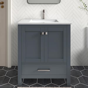 Anneliese 30 in. W x 21 in. D x 35 in. H Single Sink Freestanding Bath Vanity in Charcoal Gray with White Quartz Top