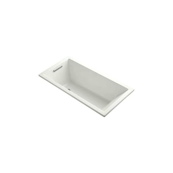 KOHLER Underscore 60 in. x 30 in. Rectangular Soaking Bathtub with Reversible Drain in Dune, VibrAcoustic Bask