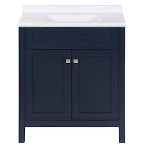 Maywell 31 in. W x 19 in. D x 38 in. H Single Sink Freestanding Bath Vanity in Blue with Snow Cultured Marble Top