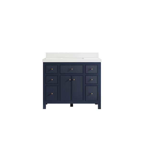 Willow Collections Sonoma 42 in. W x 22 in. D x 36 in. H Bath Vanity in Navy Blue with 2 in. White Quartz Top