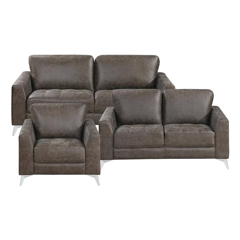 Bristow 77 in. W. Straight Arm Microfiber Rectangle 3-Piece Sofa Set in. Br