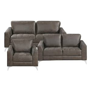 Bristow 77 in. W. Straight Arm Microfiber Rectangle 3-Piece Sofa Set in. Brownish Gray