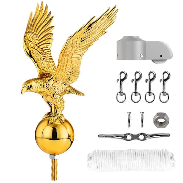 11 in. Aluminum Flagpole Eagle Topper Kit with 50 ft. Halyard Rope, Cleat Hook, Flag Swivel Snap Clips and Pulley Truck