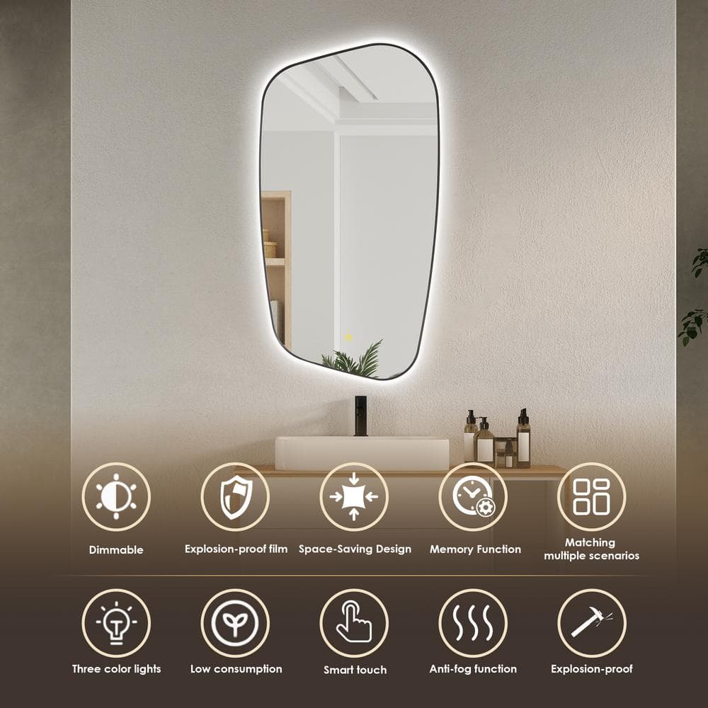 Florian 26" x 48" Black Aluminum LED Vanity Mirror