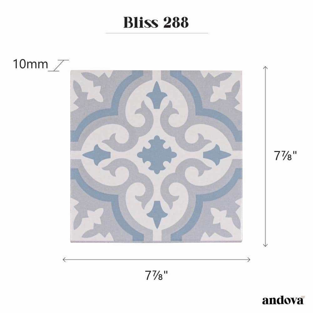 Bliss 8" Gray and Blue Porcelain Moroccan Tile