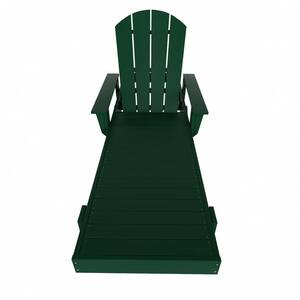 Laguna Dark Green HDPE Plastic Outdoor Adjustable Backrest Classic Adirondack Chaise Lounger With Arms And Wheels