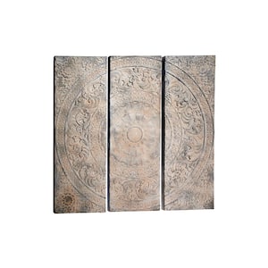 47 in. x 16 in. Each Large Stone Gray Decorative Carved Wood Wall Decor Panels with Radial Acanthus Carvings (Set of 3)
