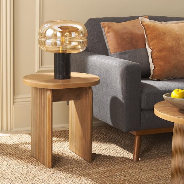 SAFAVIEH Syura 18.11 in. Natural Round Wood End Table