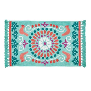 Mazie 20 in. x 32 in. Classic Mint Floral Cotton Rectangle Bath Rug