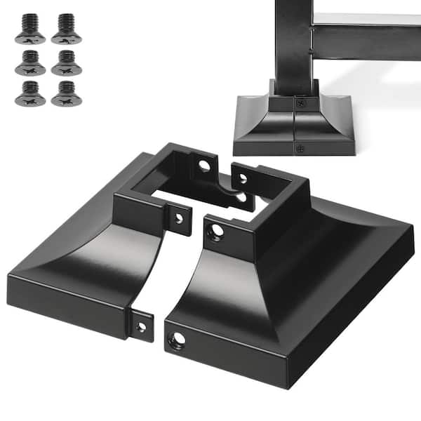 1.5 x 1.5 in. Black Matal Exterior Stair Part Handrail Fitting, Aluminum Alloy Deck Post Base Cover