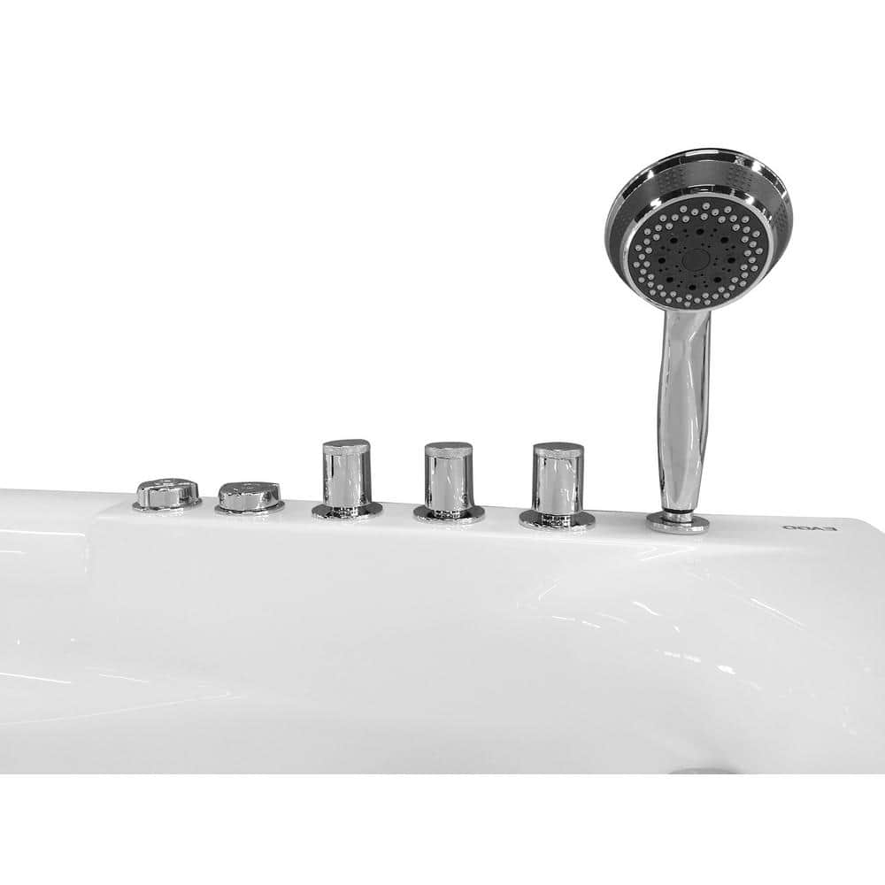 59'' White Corner Acrylic Whirlpool Bathtub with Faucet