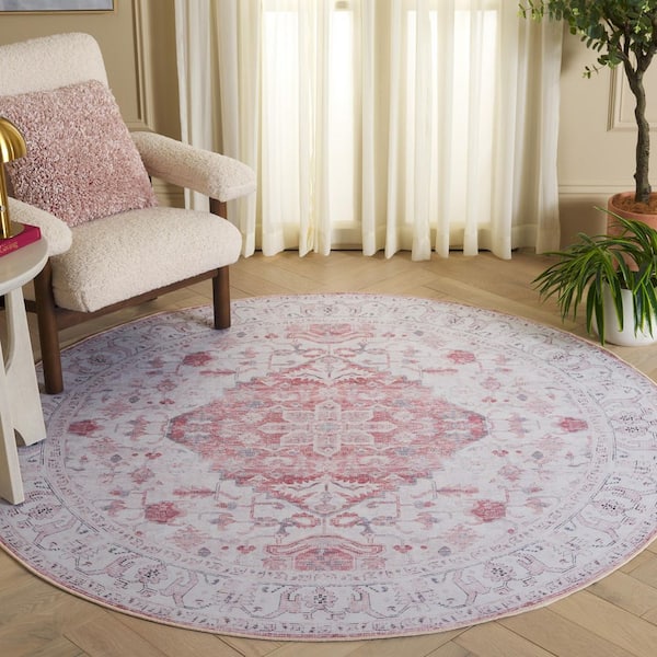 Tucson Beige/Rust 6 ft. x 6 ft. Machine Washable Faded Medallion Floral Round Area Rug