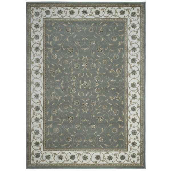 Pisa Light Green 5 ft. x 7 ft. Traditional Oriental Floral Scroll Area Rug