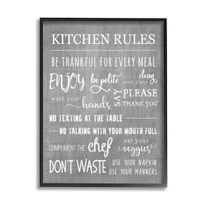 Kitchen Rules Rustic Grey List Design by CAD Framed Typography Art Print 30 in. x 24 in.