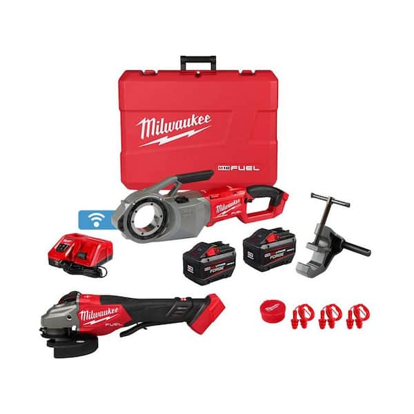 M18 FUEL ONE KEY Cordless Brushless Pipe Threader Kit with M18 FUEL 4-1/2 in. / 6 in. Braking Grinder with Paddle Switch