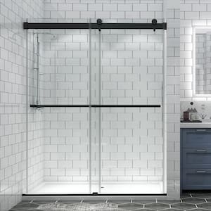 56 in. x 60 in. W x 74 in. H Sliding Frameless Shower Door in Matte Black with Clear Glass