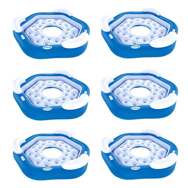 Bestway Blue Round Vinyl 3-Person Floating Water Island Lounge Raft with Open Bottom (6-Pack)