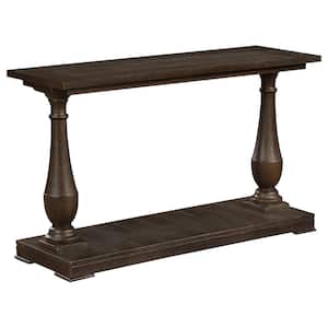 48 in. Coffee Rectangular Wood Top Console Table with Floor Shelf