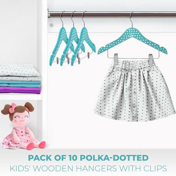 OSTO Turquoise/Teal with White Polka Dots Wooden Kids Clothes Hangers  (10-Pack) OW-124-10-TQ-H - The Home Depot