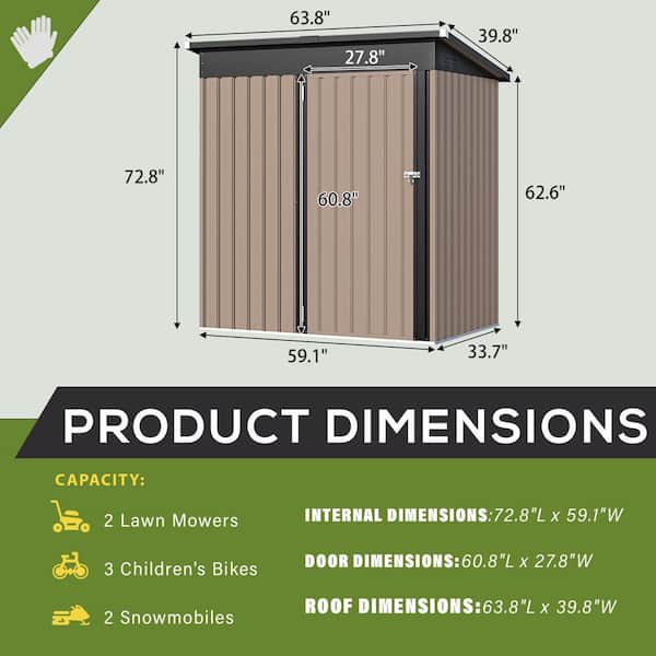 AECOJOY 5 ft. W x 3 ft. D Small Metal Outdoor Storage Shed with