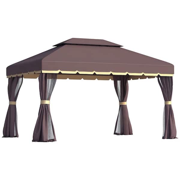12.8 ft. x 9.5 ft. Gazebo Patio Gazebo, Aluminum Frame Double Roof Outdoor Gazebo Canopy Shelter