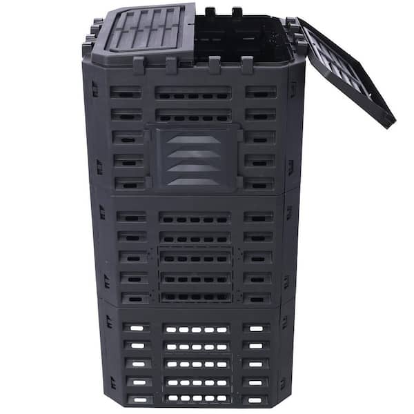 132 Gal. Garden Composter Bin, 25.5 in. W x 25.5 in. D x 47 in. H Black Plastic Trash Can Storage