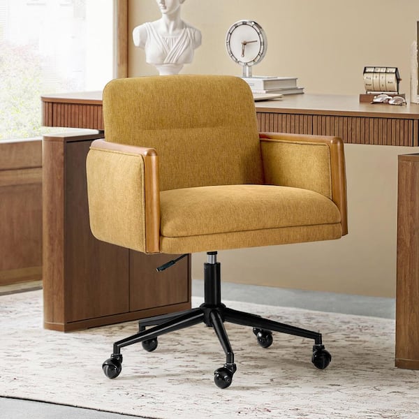 Macarena Polyester Swivel Office Chair in Mustard with Non-Adjustable Arms
