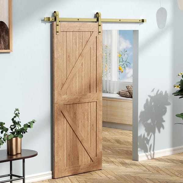 6.6 ft./79 in. Gold Sliding Barn Door Track and Hardware Kit with J-Shape Hanger For Single Door