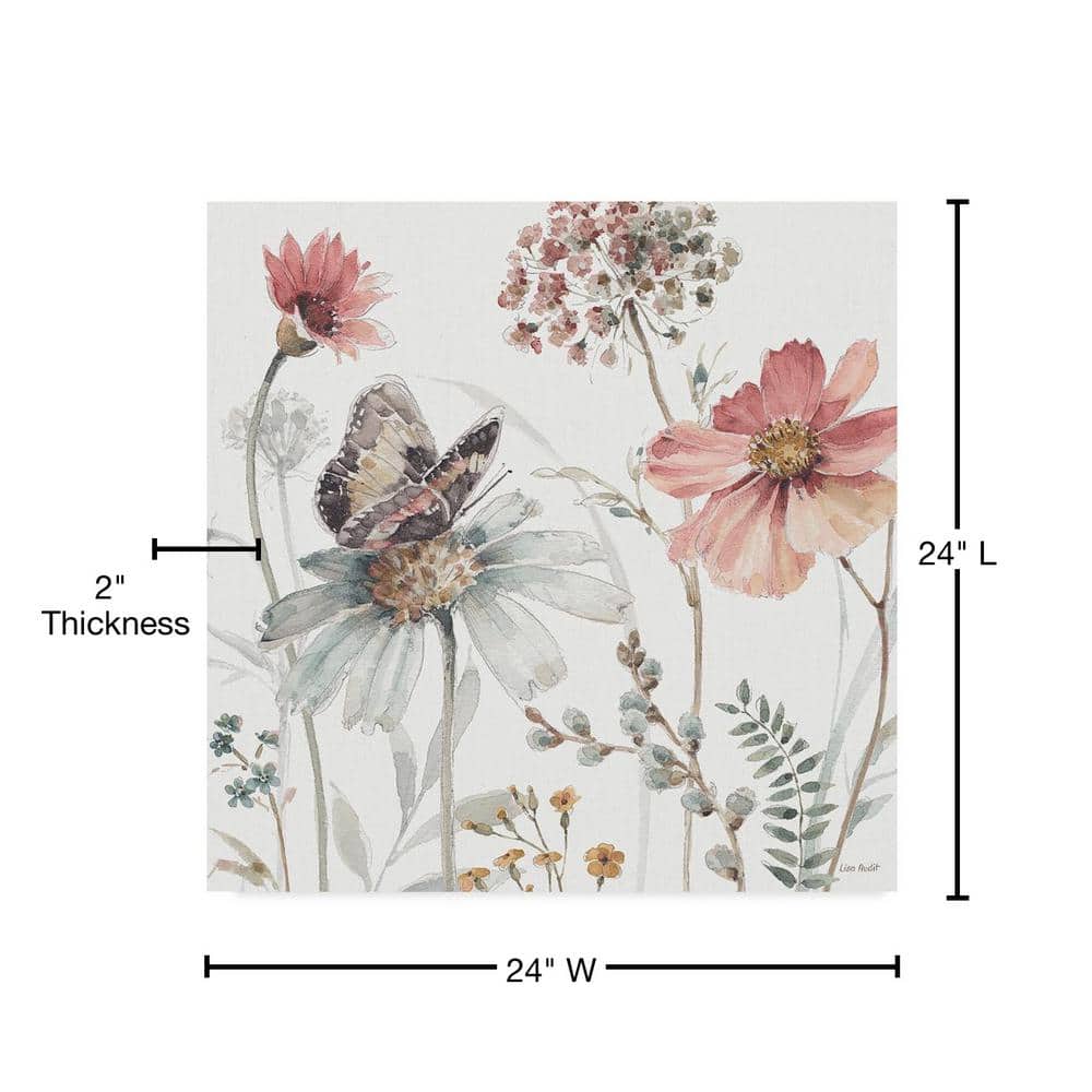 Floral Butterfly and Flowers Canvas Print in Pastel Colors
