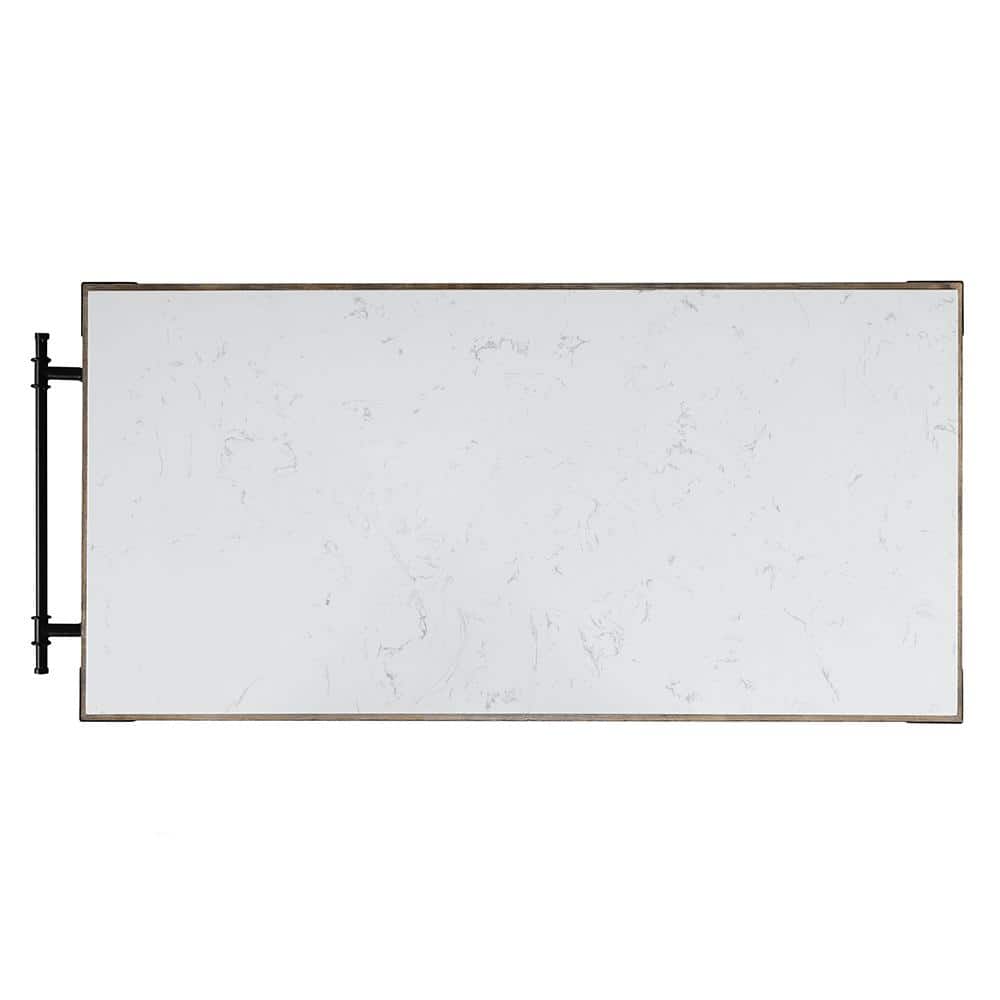 Weathered Gray Pine Kitchen Island with Marble Top