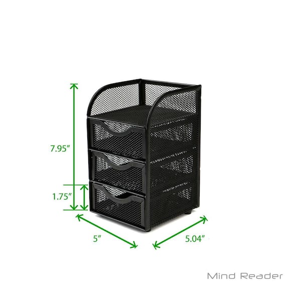 Mind Reader Metal Mesh Mini Desk Supplies Drawer Organizer With 3 Drawer In Black Meshmini Blk The Home Depot