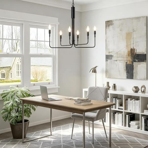 Asymmetric Modern 6-Light Black Rustic Transitional Candlestick Kitchen Island Chandelier