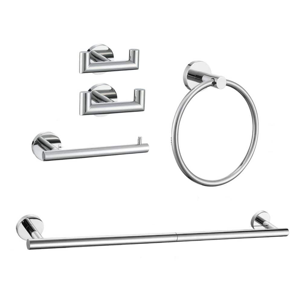 23.6 in.  5 Pieces Wall Mounted Towel Bar Set in Polished Chrome Stainless Steel Bathroom Hardware price history on PriceWatchPro