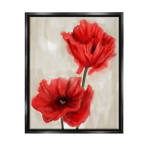Soft Petal Poppies Red Beige Floral Painting by Daphne Polselli Floater Frame Nature Wall Art Print 31 in. x 25 in.