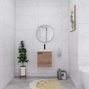 18 in. W x 15. in D. x 21 in. H Bathroom Vanity in Brown with Glossy White Ceramic Basin