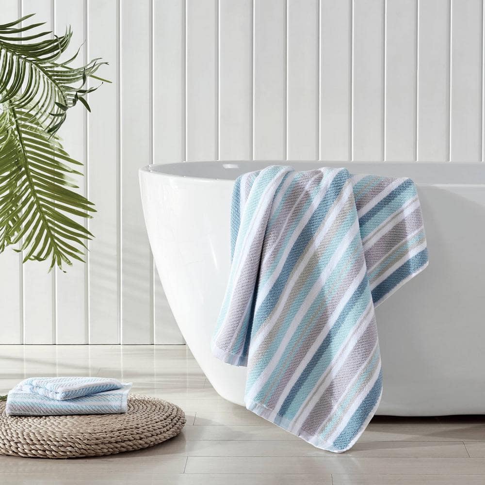 Ocean Bay Stripe Blue Cotton 3-Piece Towel Set