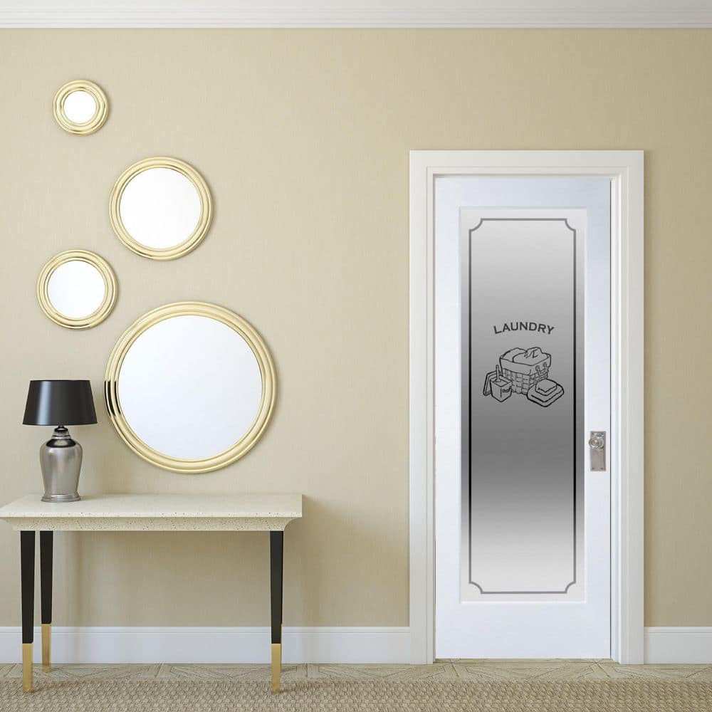 80'' Primed Pine Frosted Glass Interior Slab Door