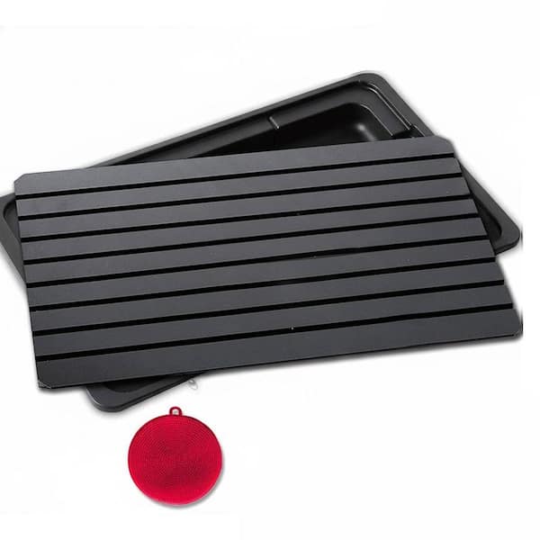 Black Aeronautical Aluminum Defrosting Tray with Drip Tray Rapid Natural Thaw Large Size Upgraded 6mm 1 Pcs