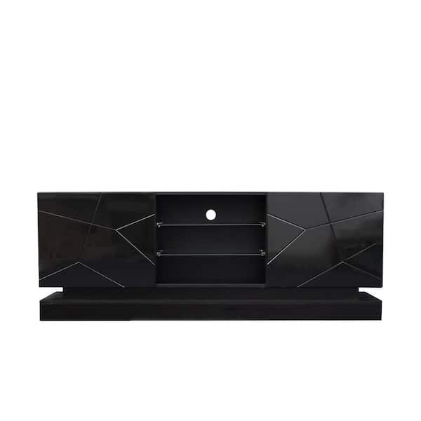 Polibi Modern TV Stand Fits TV's up to 70 in. with Color Changing LED Lights, Universal Entertainment Center, Black