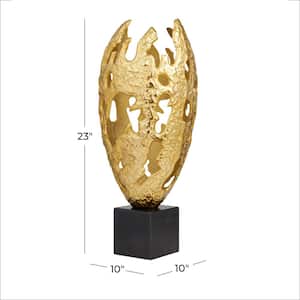 Gold Aluminum Cut-Out Abstract Sculpture with Black Base