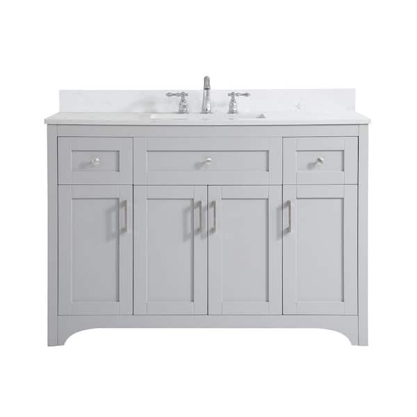 Unbranded Simply Living 48 in. W x 22 in. D x 34 in. H Bath Vanity in Grey with Calacatta White Engineered Marble Top